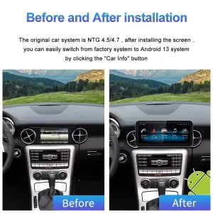 Upgrade Head Unit Android Mercedes SLK W171 Android 2008-2011 NTG4.5 Anda dengan CPU 8-core, 4+64GB atau 6+128GB, layar IPS 12.3″, DSP, Wireless CarPlay & Android Auto.