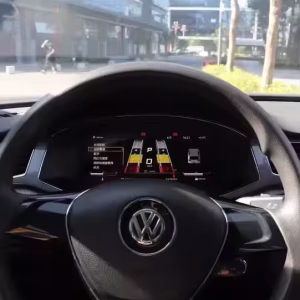 Installed Volkswagen Passat Digital Instrument Cluster 2016 2017 showing 12.3 inch IPS LCD dashboard in cockpit