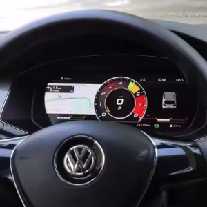 Installed Volkswagen Passat Digital Instrument Cluster 2016 2017 showing 12.3 inch IPS LCD dashboard in cockpit