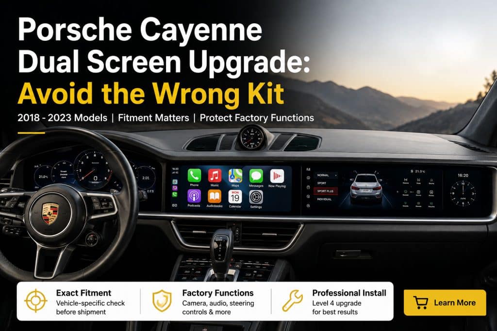 Pemasangan upgrade layar ganda Porsche Cayenne 2018–2023 di bagian interior
