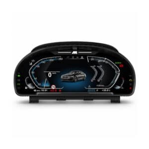 Tampilan speedometer dan gauge cluster digital BMW X5 E70 pada layar 12.3 inci