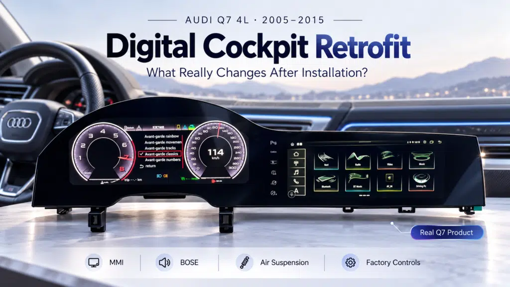 Retrofit Kokpit Digital Audi Q7 4L – Dasbor Original Versus Kokpit Digital iKAGOO Terpasang