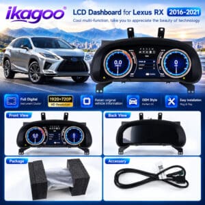Tampilan depan dan belakang cluster instrumen digital Lexus RX, paket dan kabel koneksi