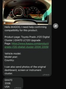 Konfirmasi kendaraan pelanggan Lexus GX470 2006 USA asli dan kluster instrumen asli dibagikan dengan iKAGOO